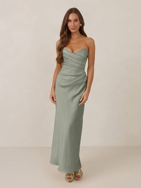 blair's bridesmaid dress Blair | True Sage Satin Midi Dress (Size XXS) | Bra-Friendly Dress | Lined | 100% Recycled Fabric Chiffon dress