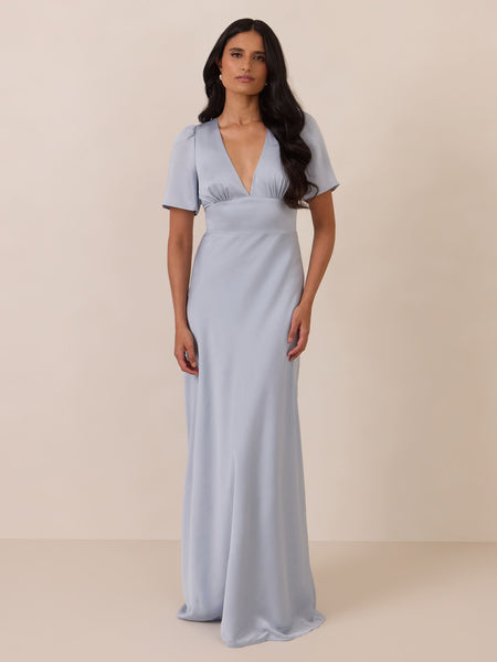 Kendal Dress | Mineral Satin Full Length Bridesmaid Dress (Size XXL) | Bra-Friendly Dress | Lined