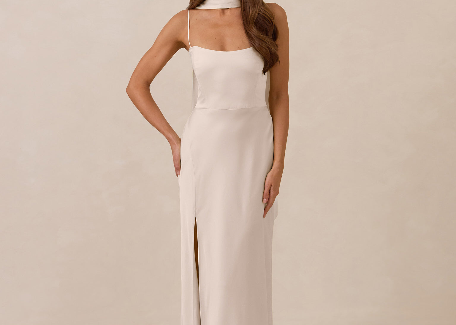 ivory color dresses Chic A Line V Neck Floor Length Long Prom Dresses, Ivory V Neck abcprom And its halter neckline detail makes you look very mature and sexy Ivory Bridesmaid Dresses Park