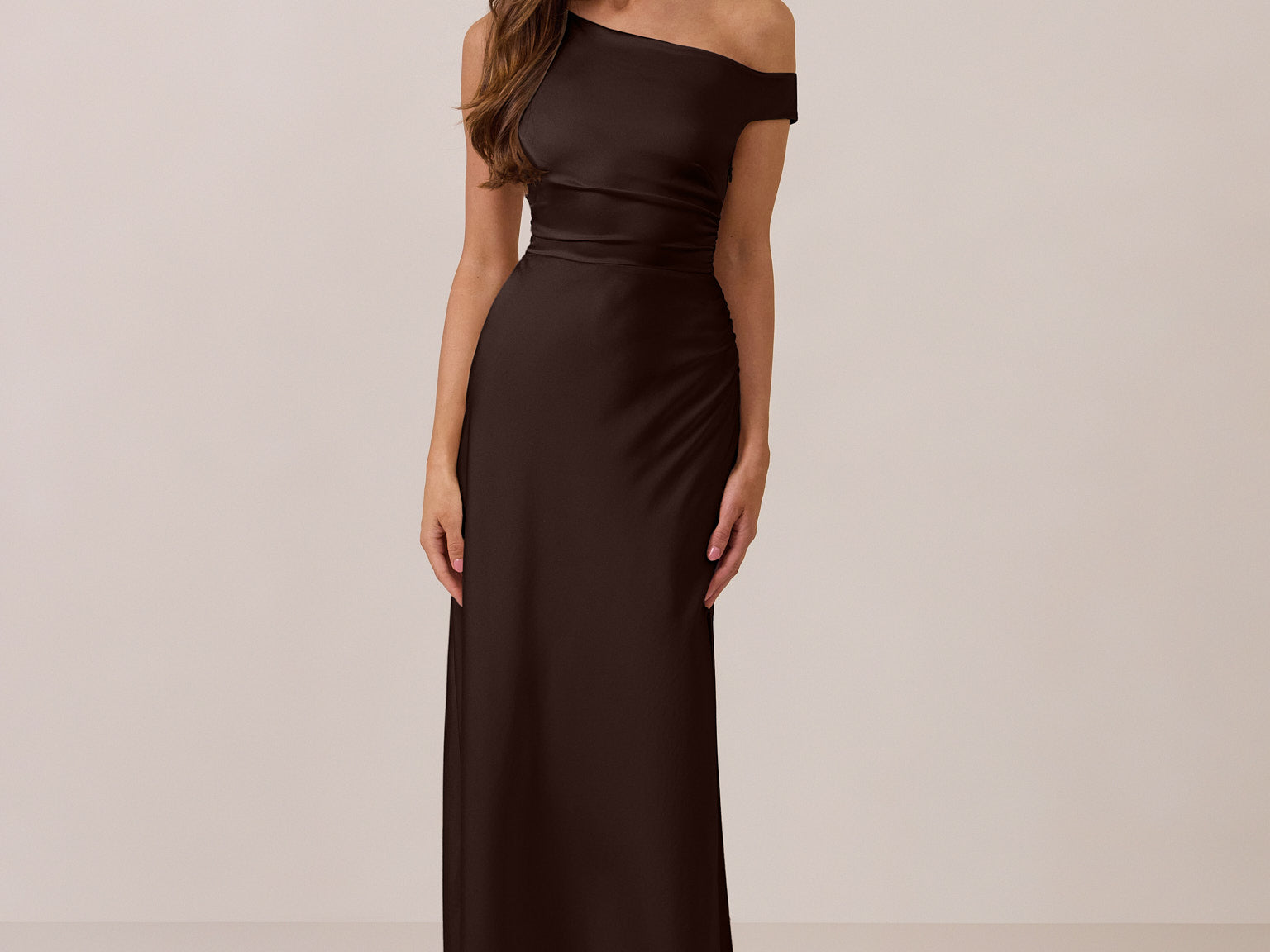Savannah Dress | Espresso Satin Midi Bridesmaid Dress (Size XXL) | 100% Recycled Fabric