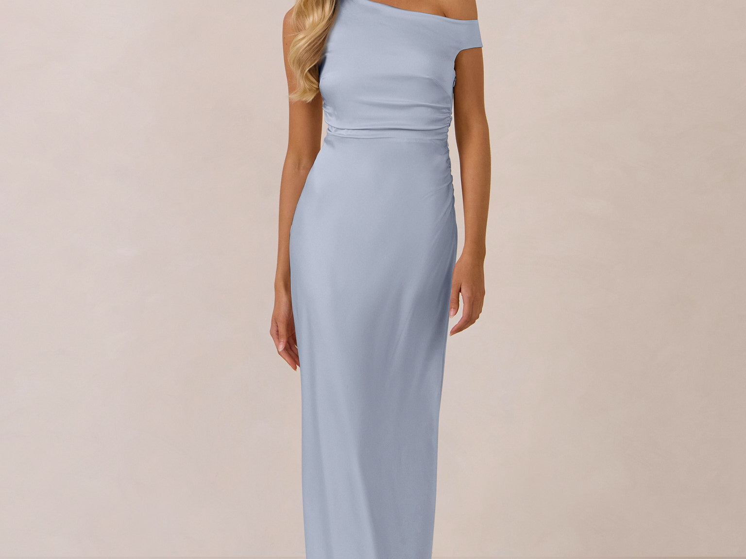 Savannah Dress | Powder Blue Satin Midi Bridesmaid Dress (Size XS) | 100% Recycled Fabric