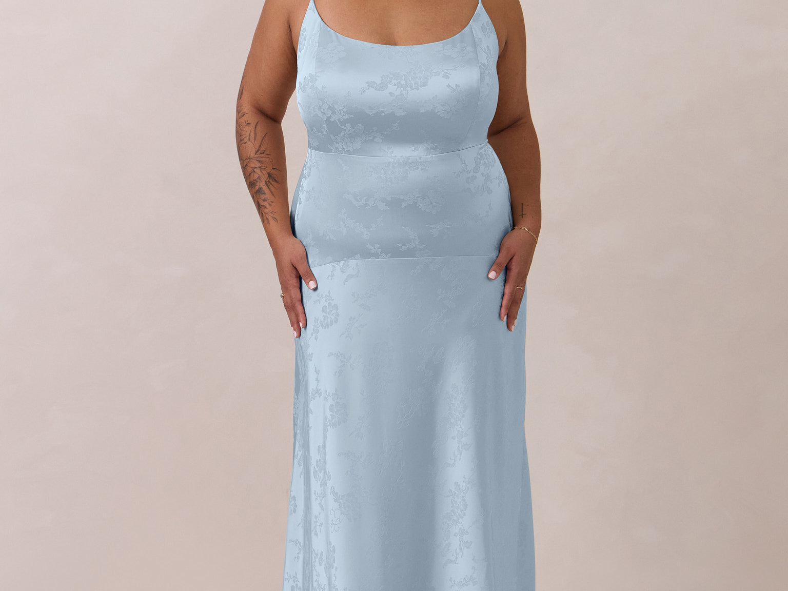 Essex Dress | Powder Blue Jacquard Satin Full Length Bridesmaid Dress (Size 0X) | Lined | 100% Recycled Fabric