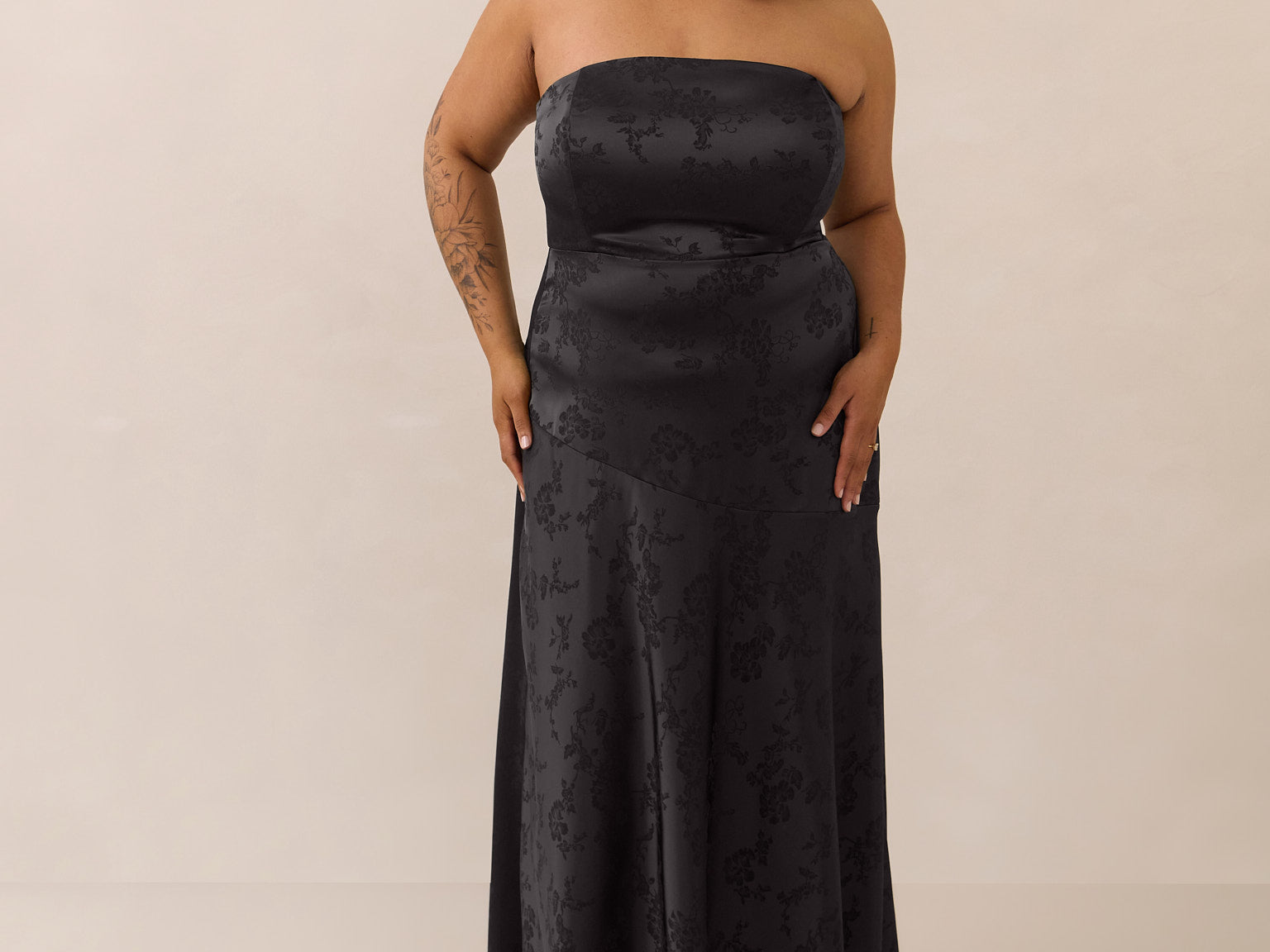 Delaney Dress | Black Jacquard Satin Full Length Bridesmaid Dress (Size 2X) | Bra-Friendly Dress | Lined